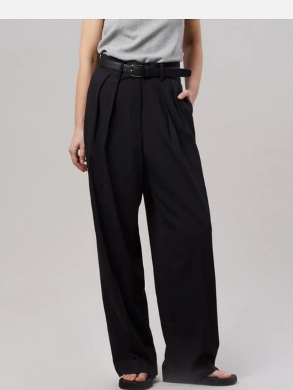 The Frankie Shop Tansy Wide Leg Pleated Wool Blend Black Trousers Size XS